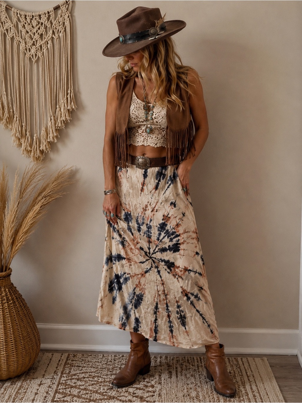 Free People Serious Swagger Tie-Dye Velvet Midi Skirt - XL